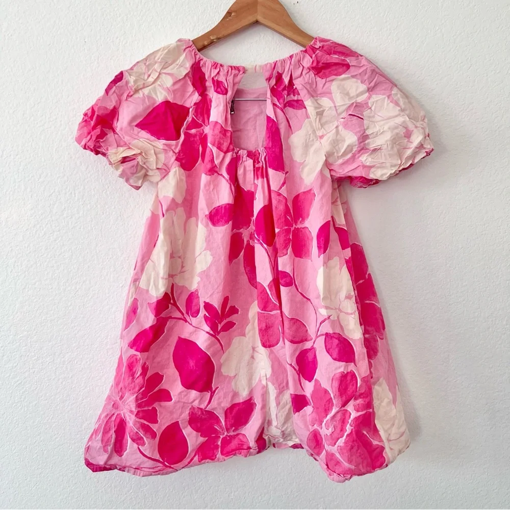 Zara Girl Pink Floral Puff Sleeve Shift Dress Sz 11-12